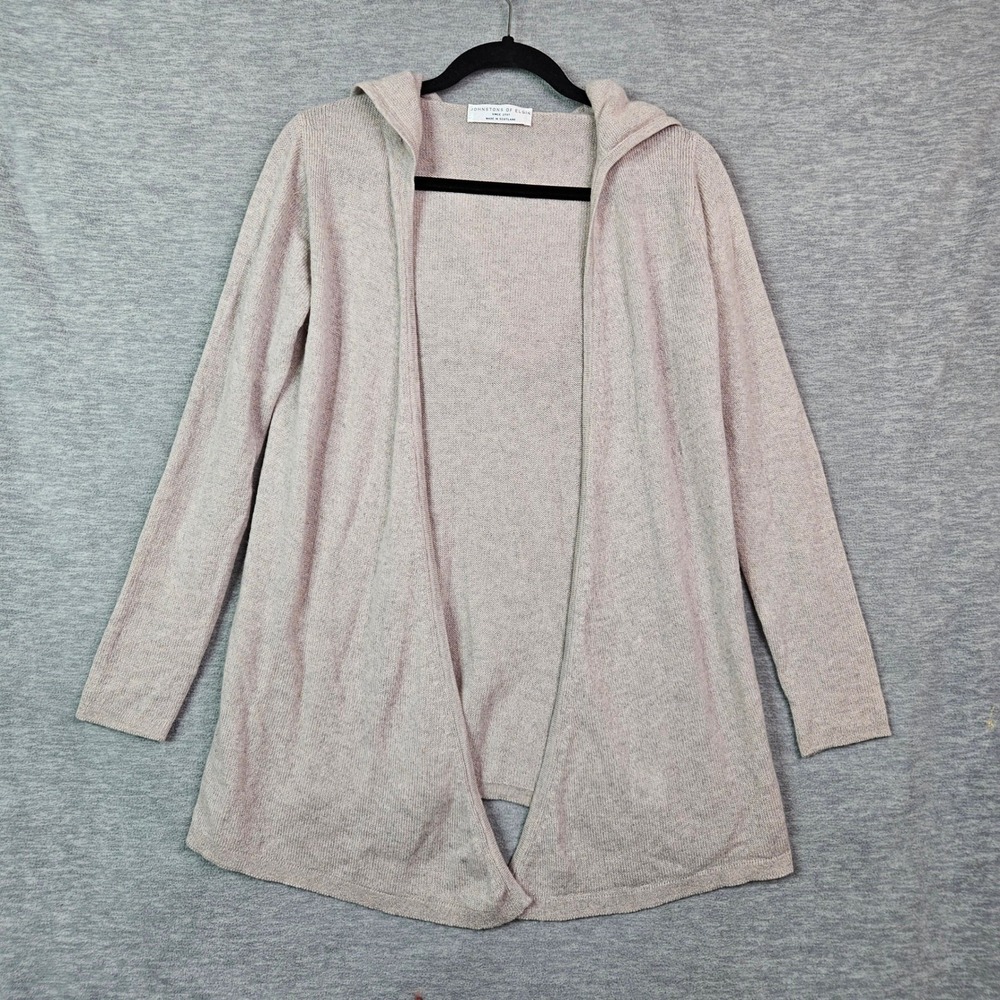 Johnstons of Elgin Cashmere Hooded Open front Cardigan Beige Scotland Sz S